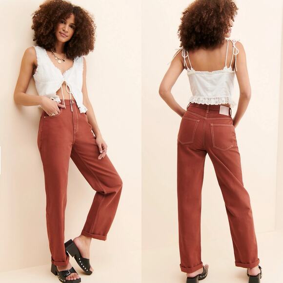 New Free People x ZGY Hi & Loose Denim Jeans Wide Leg Rust Size 29 Baggy Pants - Picture 1 of 12